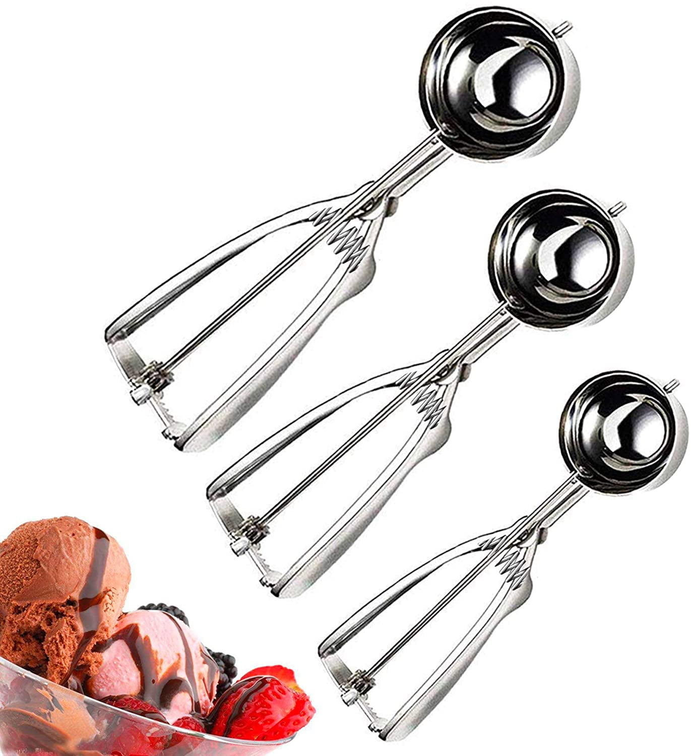 Fayomir Cookie Scoop Set - Small/1 Tablespoon, Medium/2 Tablespoon, Large/3 Tablespoon - Ice Cream Scoop Set, 18/8 Stainless Steel Dough Scoop Cupcake