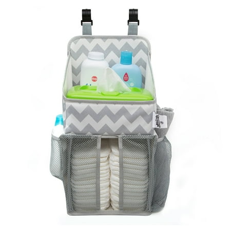 Playard Diaper Caddy and Nursery Organizer for Newborn Baby Essentials, Chevron Pattern, Grey & White, Baby Accessory Organizer by California Home (Best Diaper Caddy Organizer)