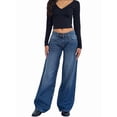 thumbnail image 2 of Women Y2k Low Rise Baggy Jeans Loose Fit Boyfriend Straight Wide Leg Trendy Stretch Long Denim Pants Academy Blue XS, 2 of 8