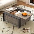 thumbnail image 2 of Costway Table Basse Carrée 36,5 Pouces Table à Thé Cocktail avec Dessus Coulissant et Compartiment Caché Gris, 2 of 10