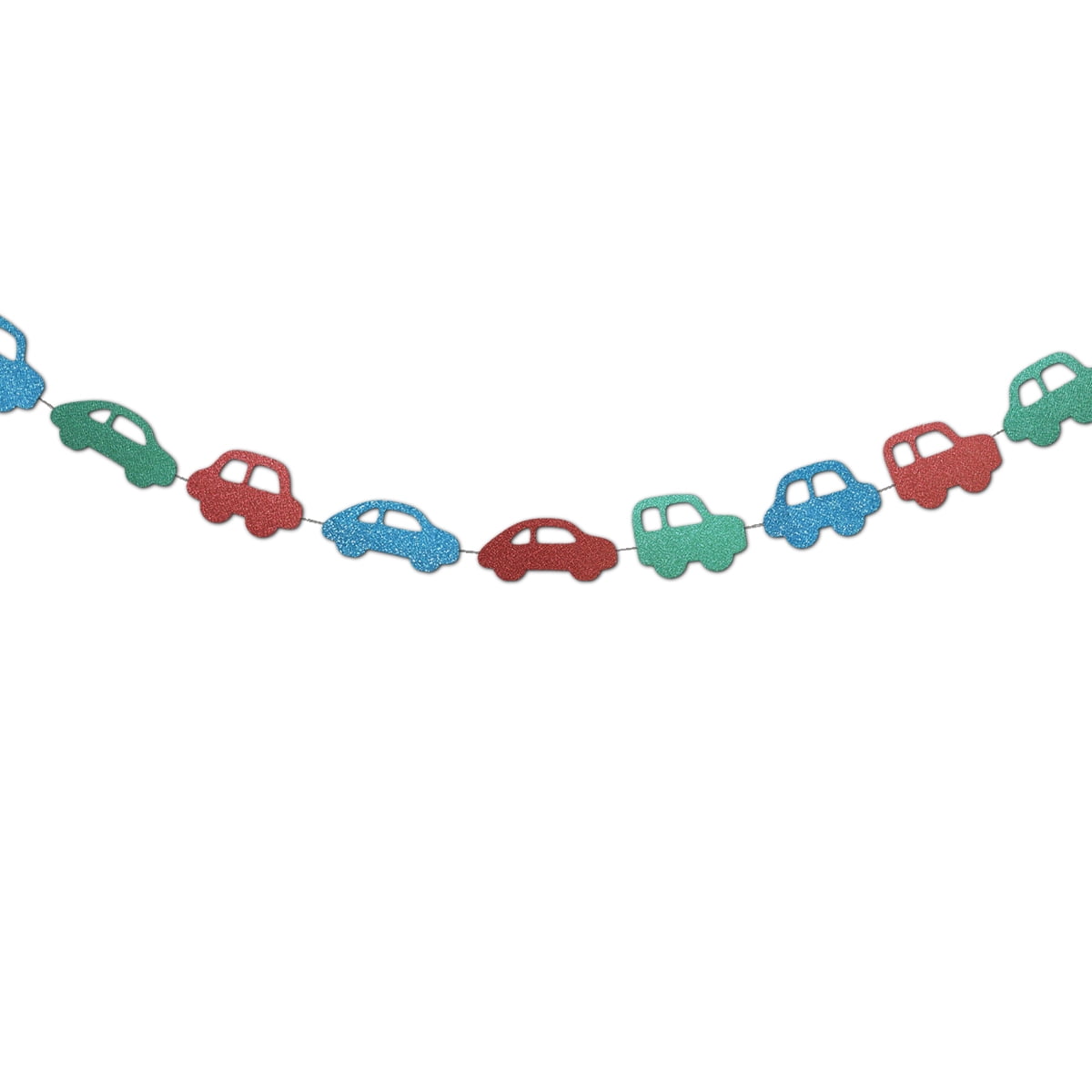 Toy Cars Garland Glitter Cardstock Party Decor 1.5m Long