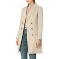 thumbnail image 1 of Abrigo largo de invierno de doble botonadura con solapa muesca para mujer INSPIRE CHIC en crema blanco, 1 of 7