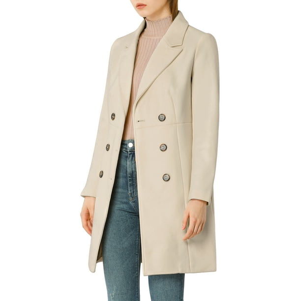 Abrigo largo de invierno de doble botonadura con solapa muesca para mujer INSPIRE CHIC en crema blanco