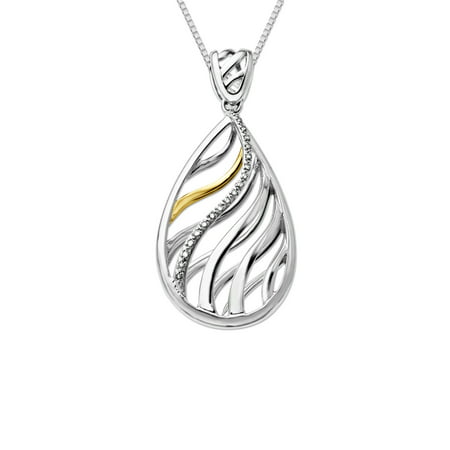 Duet Teardrop Pendant Necklace with Diamonds in Sterling Silver & 14kt Gold