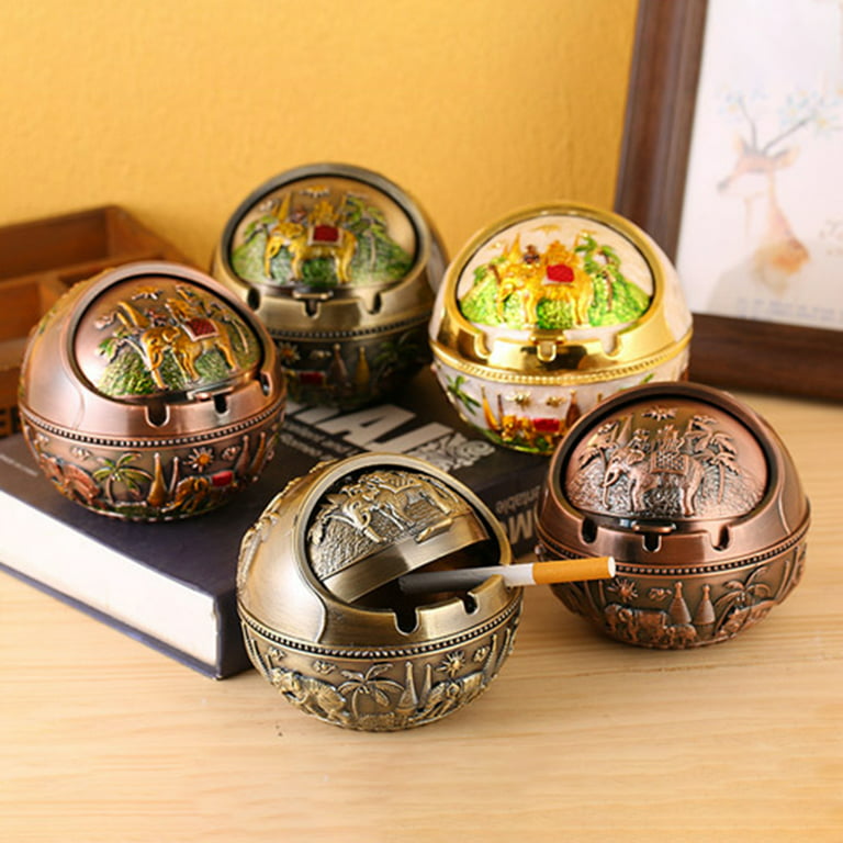 Visland Windproof Ashtray with Lid for Outdoor and Indoor Use,Metal  Portable Cigarette Ashtray Rose Ball Ashtray 