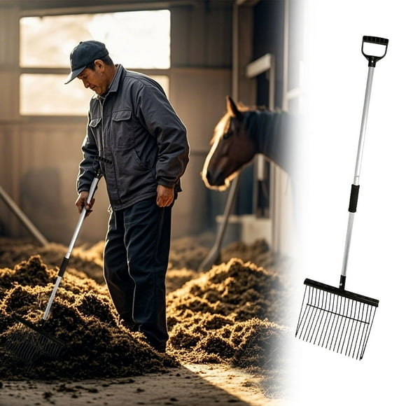 Riforla Manure Fork Horse Stable Manure Rake Replacement Sturdy Hay Fork for Farm Horse and Hay Pet Supplies Black 60x39x2
