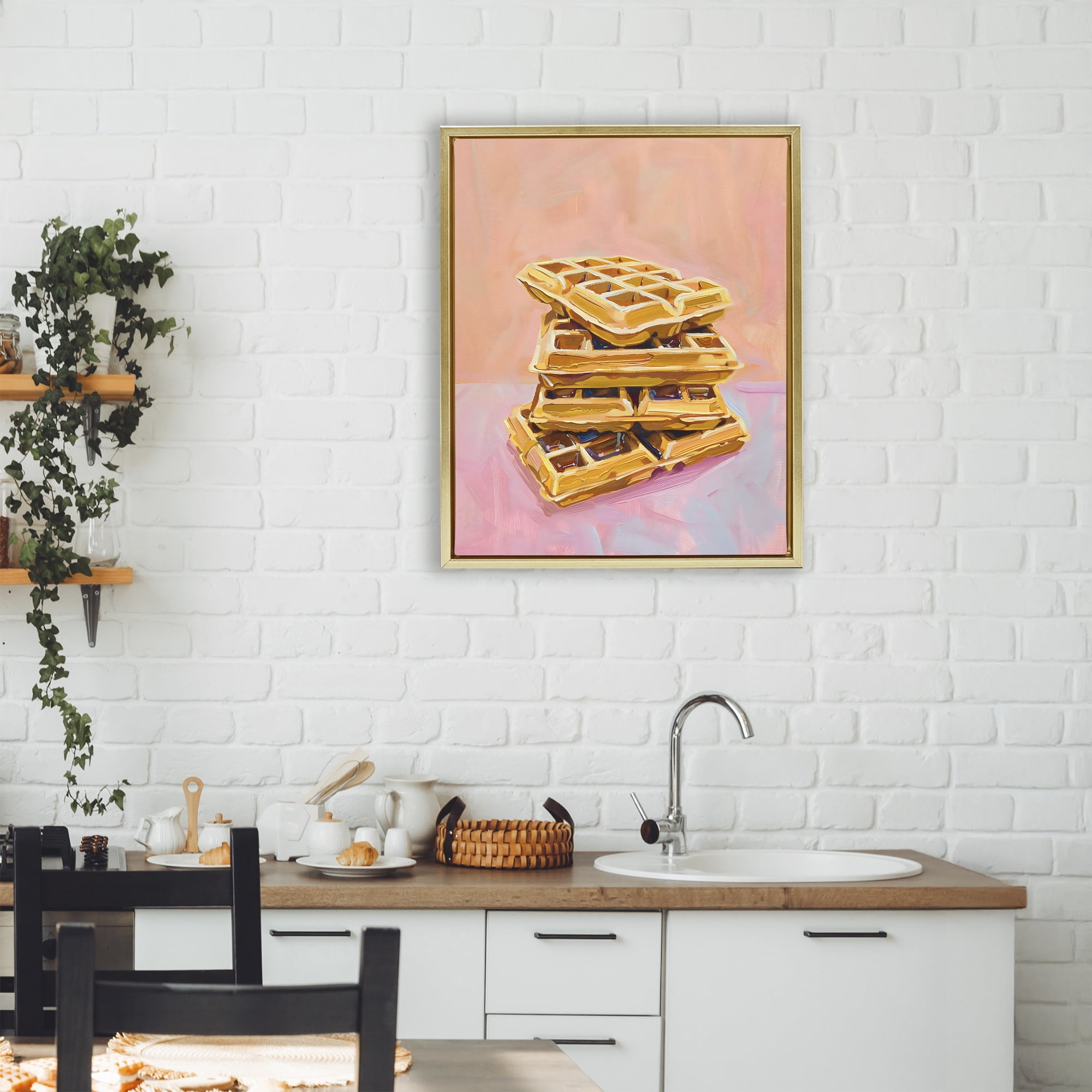 Stupell Industries Stack of Fluffy Waffles Gold Framed Floater Canvas Wall Art, design by The Prints Vibe
