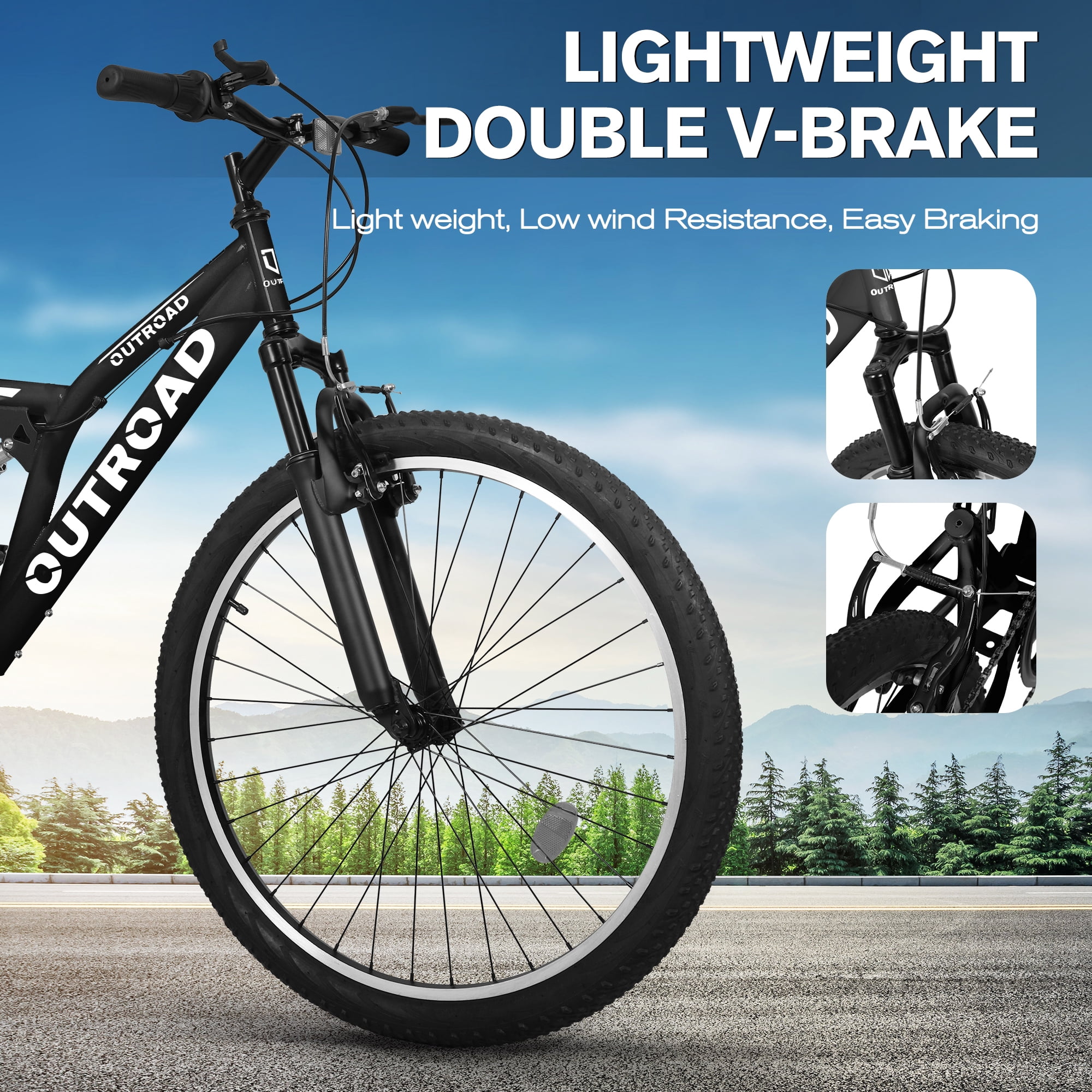 Marknig 26 inch Mountain Bike, 7 Speed Adult Bicycle with High-Carbon Steel Frame, Dual Disc & V-Brakes, Adjustable Seat for Men and Women,MTB with Shock Absorption System, Black