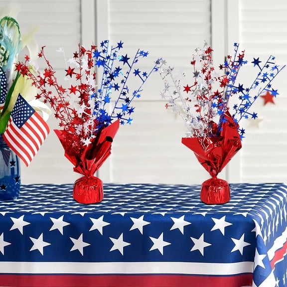 Patriotic Star Foil Spray Centerpiece Set Of 2 Red White Blue Table Decor For 4th Of July Independence Day Party