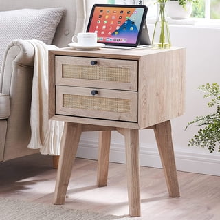 SAFAVIEH Zadie 2 Drawer Rattan Nightstand, Natural Rattan/Black Legs ...