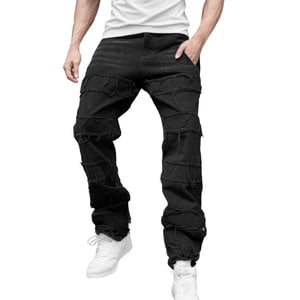 Ketyyh-chn99 Baggy Jeans Men 2024 Fashion Loose Trousers Casual Multiple Pockets Outdoor Straight Type Fitness Pants Black,M/30