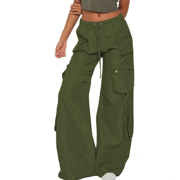 Akafmk Womens Cargo Pants,Hiking Pants for Outdoor,High Waist Wide Leg Pants Solid Color Long Trousers Outdoor Lightweight Baggy Relaxed Fitting Travel Work Trousers with Pockets