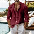 thumbnail image 2 of Mfakffe Men Linen Shirt Button Down Long Sleeve Beach Band Collar Casual Summer Shirts, 2 of 5