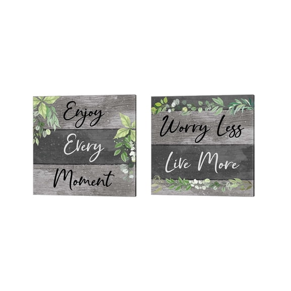 Great Art Now Enjoy Every Moment & Worry Less, Live More by ND Art & Design 2 Piece Canvas Art Set Each 14"W x 14"H