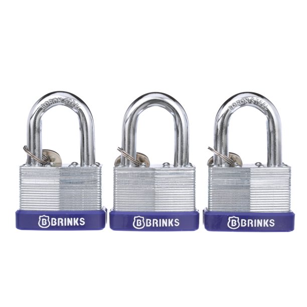 Brink's 50mm Laminated Steel Padlock with Boron Shackle 3 Pack Keyed