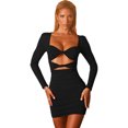 thumbnail image 1 of Vestido ajustado sexy ahuecado para mujer Mini vestidos de malla fruncida para salidas nocturnas en el club (negro), 1 of 5