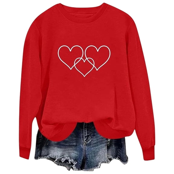 Ulitacool Girls Valentine'S Day Tee Long Sleeve Blouse Cartoon Heart Graphic Crewneck Relax Fitt Shirt Lightweight Tee Basic Playsuit Red 2-3 Years