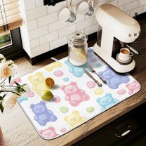 Yayeee Drying Mat for Kitchen Counter Dishes Microfiber Coffee Decorative Pad, Colorful Gummy Bears Pattern