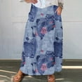 thumbnail image 2 of Mrat Asymmetrical Skirt Women's Casual Retro Floral Skirts Linen Elastic Waist Pleated Maxi Skirt with Pockets Plus Size Skirts S-298 Light Blue L, 2 of 5