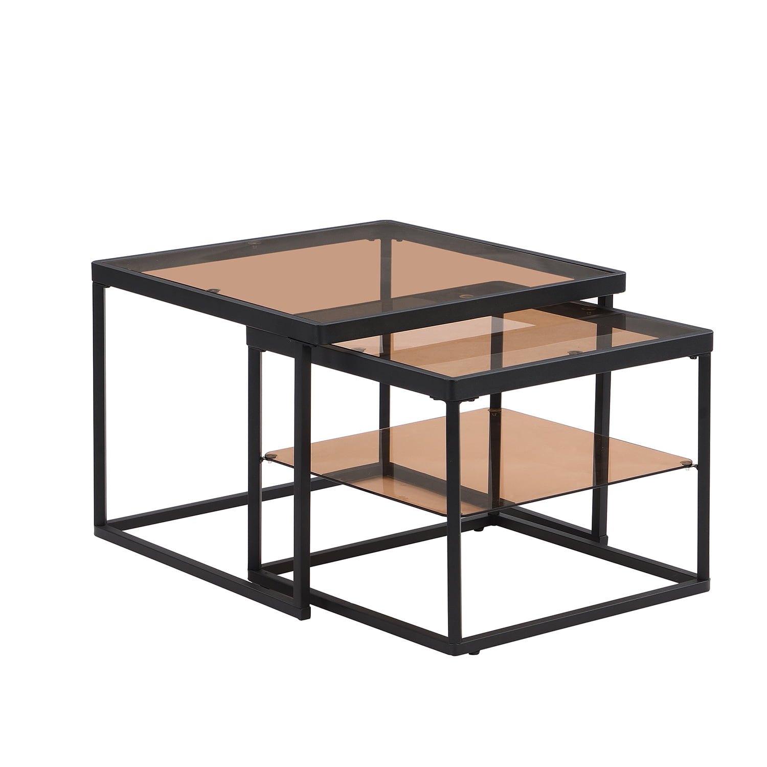 Kadyn Nested Coffee Table Set, Tea Table with Metal Frame, Tempered Glass Sofa Center Table, Black Kadyn Nested Coffee Table Set, Tea Table with Metal Frame, Tempered Glass Sofa Center Table, Black