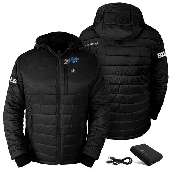 Men's ActionHeat Black Buffalo Bills 5V Battery Heated Insulated Puffer Full-Zip Hoodie Jacket