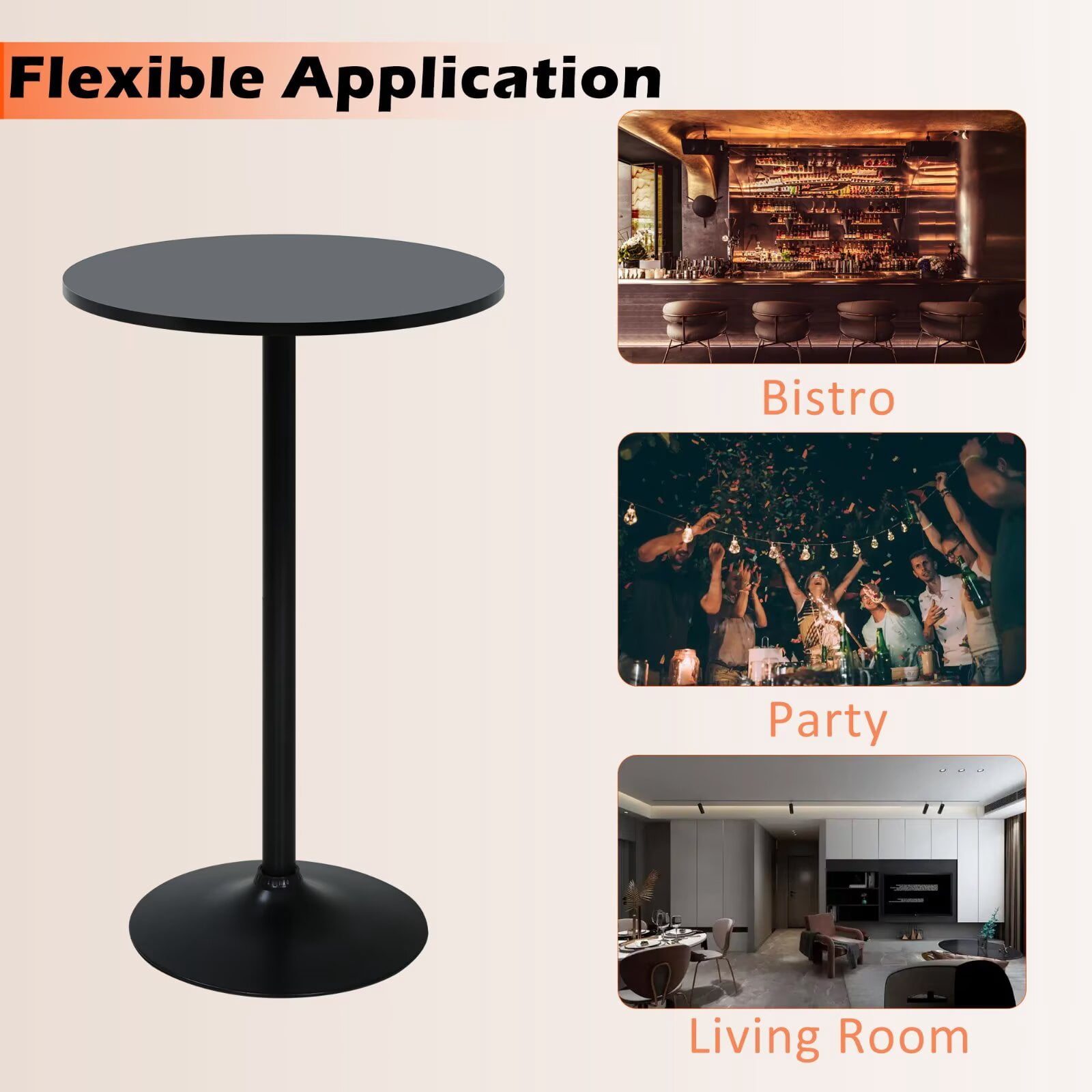 YRLLENSDAN 38.9 inch Round High Top Bar Table, Small Cocktail Tables for Parties Bistro Drink, Wooden Tall Bistro Table for Small Spaces, Black