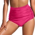thumbnail image 3 of Linfrsh Women Mid Rise Bikini Bottoms Full Coverage Swimsuit Ruched Swim Bottom Hot Pink,L, 3 of 6