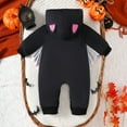 thumbnail image 4 of GYRATEDREAM Newborn Baby Bat Costume Halloween Cosplay Cloak Romper with Wings Ears Hoodie My First Halloween Outfit for Boy Girl 0-24 Months, 4 of 11