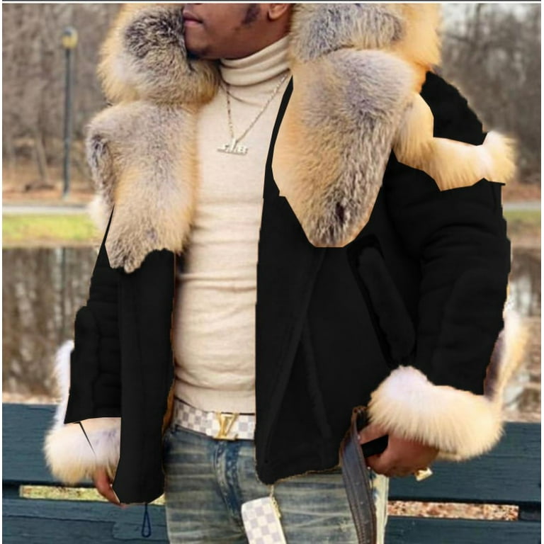 Mens big fur jacket hot sale