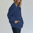 thumbnail image 4 of Women's Autumn Winter Button Up Cardigan, Solid Color Drawstring Hooded Pocket Sweatshirt, Soft Comfortable Long Sleeve Pullover for Casual Daily Wear, Entertainment and Seasonal Fashion Navy L, 4 of 7