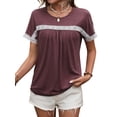 thumbnail image 4 of HUBERY Women Lace Patchwork Pleated Crew Neck Short Sleeve Top, 4 of 7