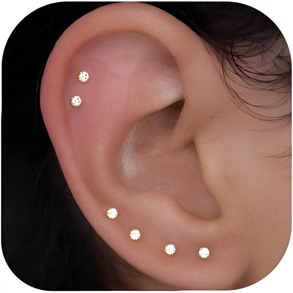 DESIGNICE 10 Pairs Small Stud Earrings for Women, Hypoallergenic Surgical Stainless Steel Tiny Cubic Zirconia Stack Earrings for Sensitive Ears Multiple Piercing Minimalist Jewelry