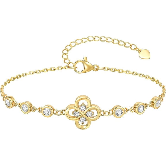 VNOX Bracelet for Women - 14K Gold Plated Cubic Zirconia Flower Chain Bracelets, Dainty Lucky Charm Link Bracelet, Trendy Anniversary Birthday Jewelry Gift for Mom Wife Girlfriend