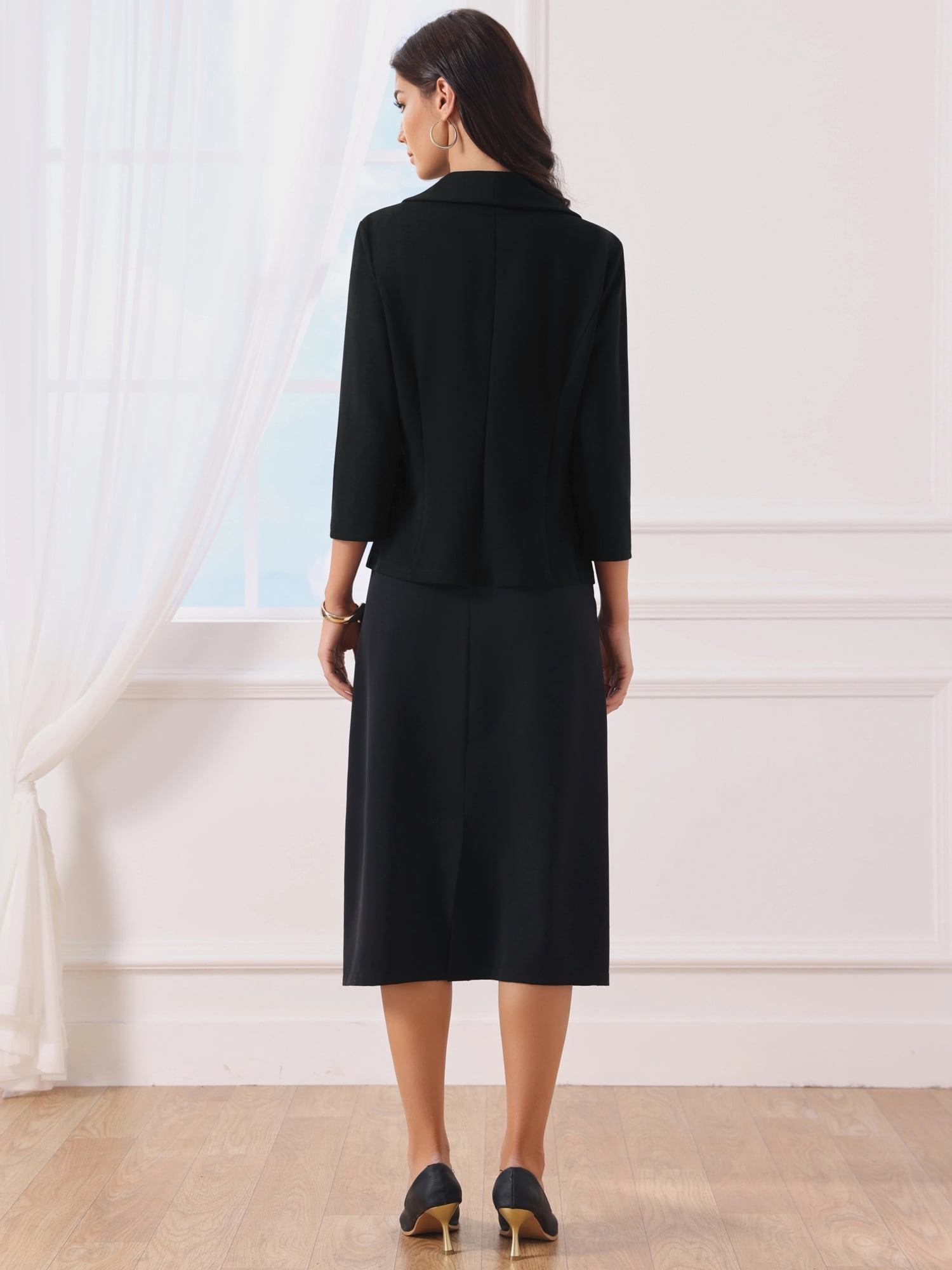 DARING DIVA Women's Open Front Lightweight Cardigan Shawl Collar Blazer S Black