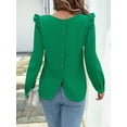 thumbnail image 4 of Women'S Ruffle Shoulder Long Sleeve Blouses Crew Neck Light-Weight 2025 Fall Ribbed Knit Pullover Tops Green L, 4 of 9