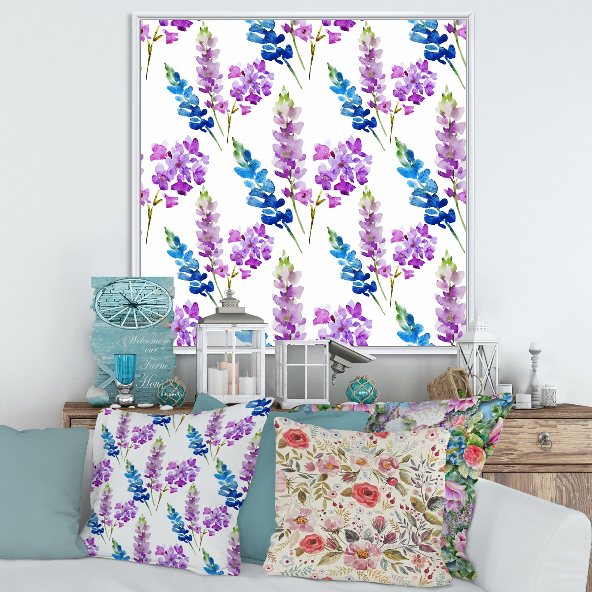 Purple and Pink Floral Pattern 30 in x 30 in Framed Painting Canvas Art Print, by Designart