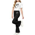 thumbnail image 7 of THDHVS Girls Fall Outfits,Girls Heart Print Round Neck Short Sleeve Top Stretchy Flared Pants Casual 2 Piece Set,Girls' Clothing Sets Black 3-4 Years, 7 of 7