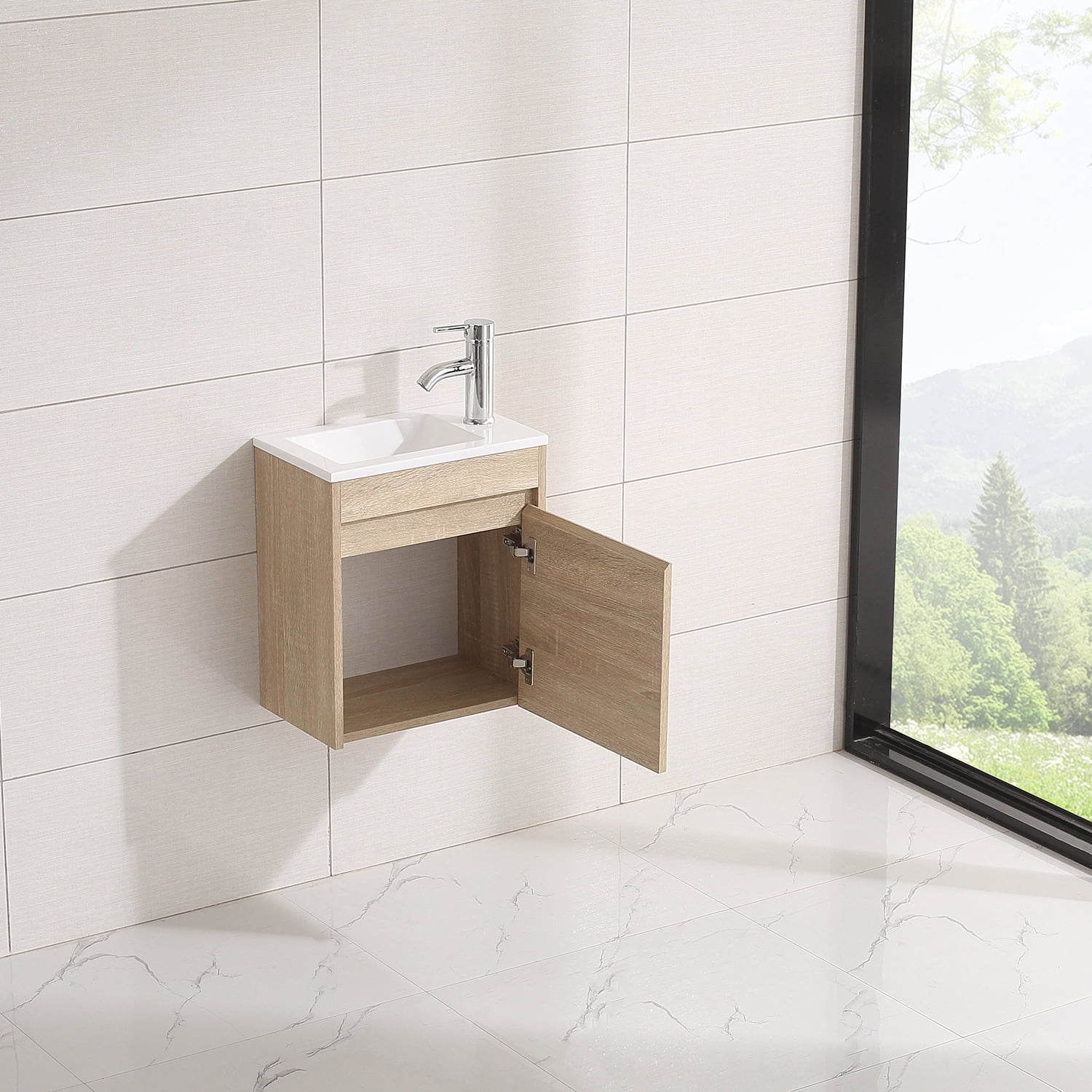 Walcut 16'' New Modern Design Wooden Color Bathroom Vanity Cabinet with Undermount Resin Sink