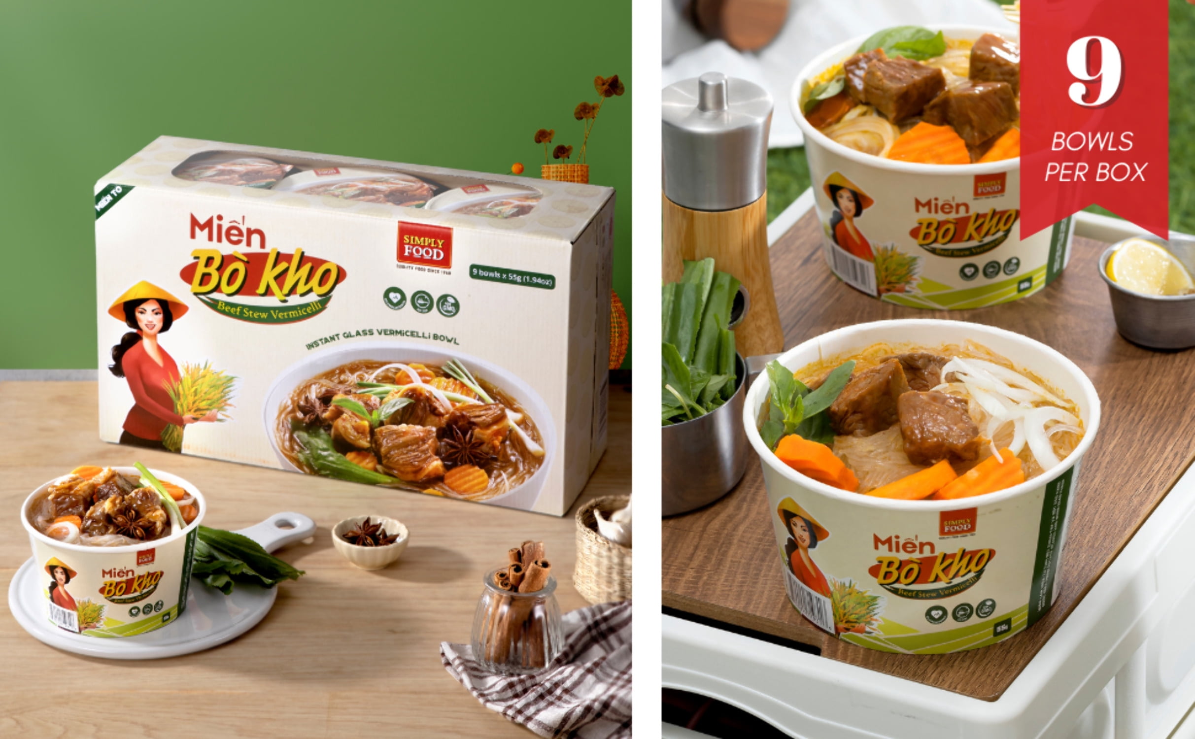 Instant Beef Stew Glass Noodle (9 Bowls/Box): $1.99 per Bowl (55g), Fork Included by Simply Food