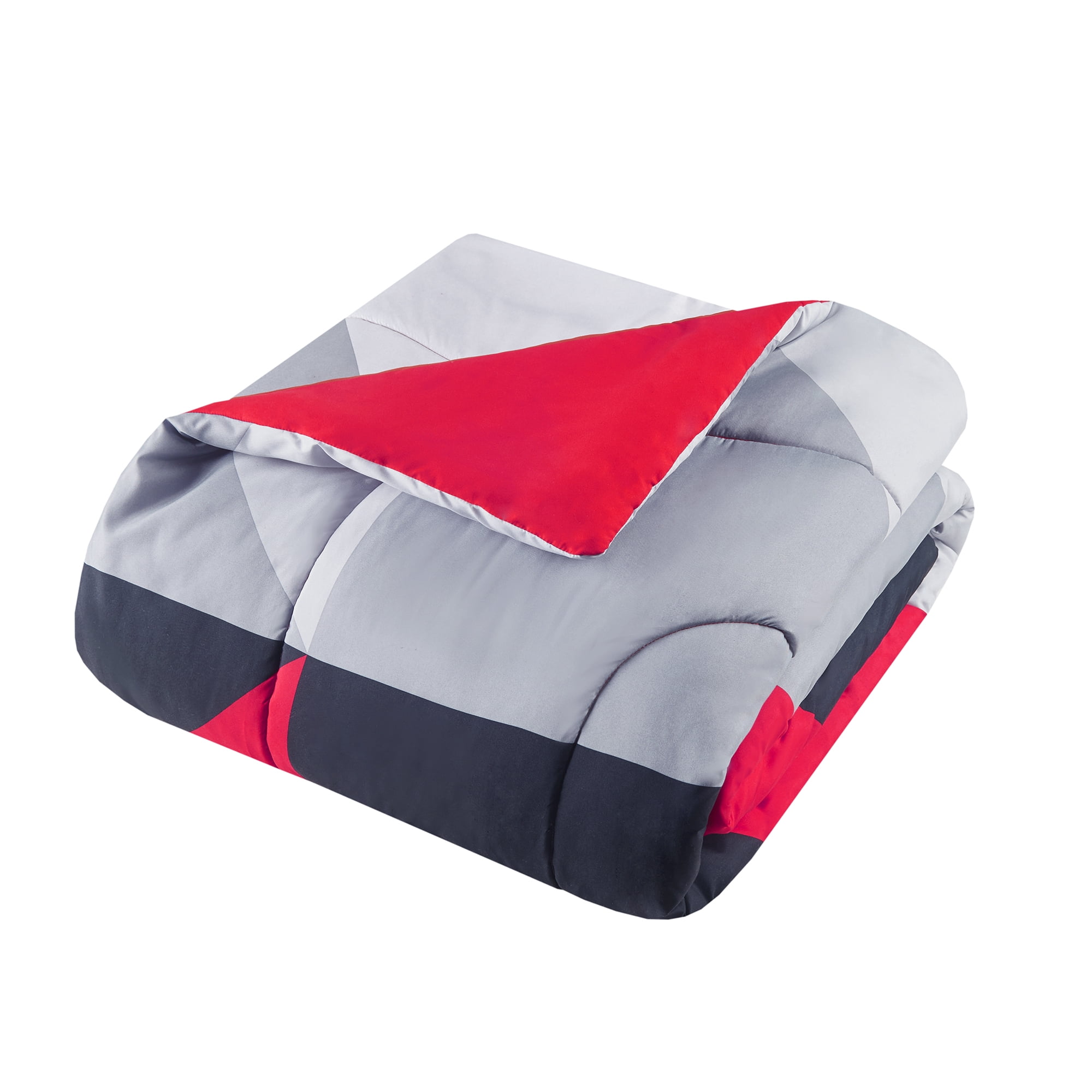 Mainstays Red and Black Geometric 8 Piece Bed in a Bag Comforter Set with Sheets, Full