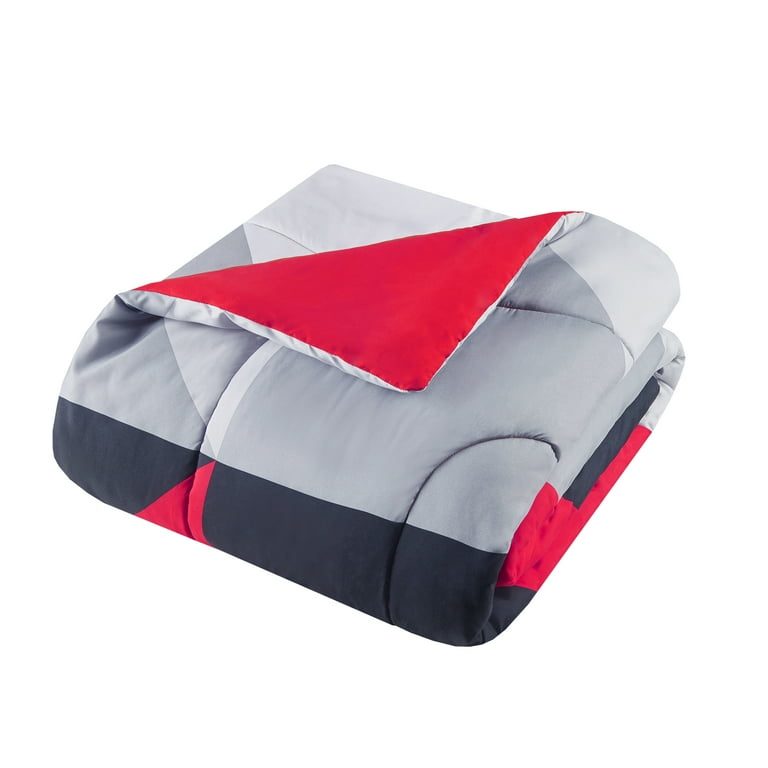 Copripiumino Geometrico Rosso E Grigio Astratto In Microfibra – Set Per Letto Singolo, Matrimoniale E King Size