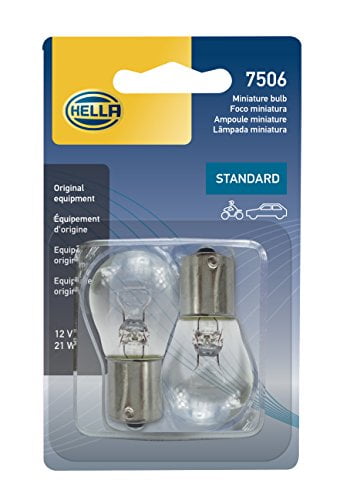 21W 12V HELLA 7506ATB Amber-21W Standard Miniature 7506 Bulbs 2 Pack 