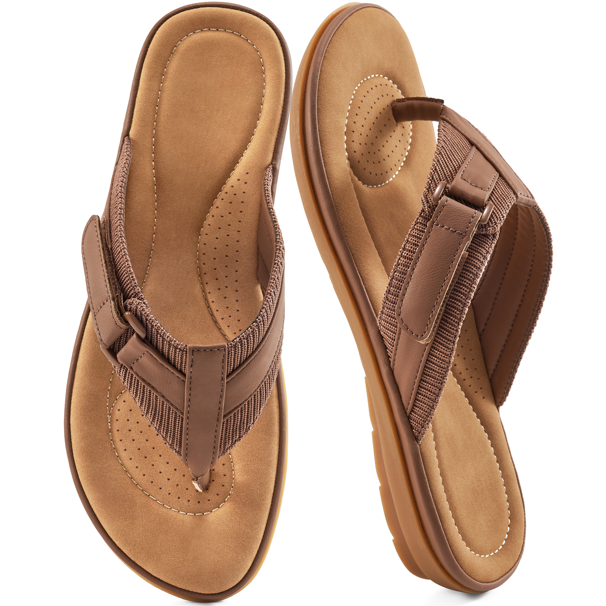 Coach Zak Flip Flop, Khaki/Gold, Size 7, Printed Canvas Upper, EVA