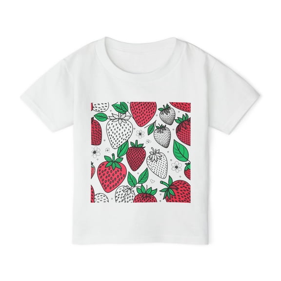 White Toddler T-Shirt with Strawberry Print - Summer Fashion for Kids
