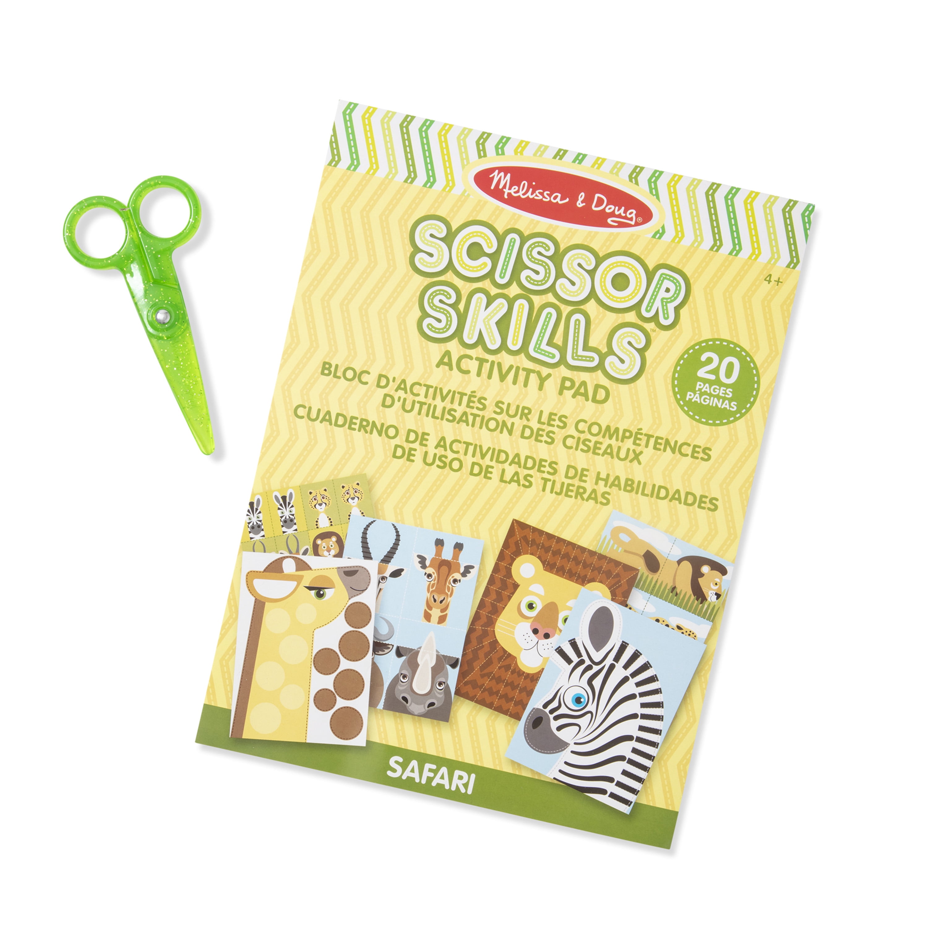 Melissa & Doug Safari Scissor Skills Activity Pad with Child-Safe Scissors – 20 Pages