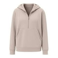 thumbnail image 4 of Luwomo Casual Womens Sweatshirts Cropped Half Zip Hoodie Long Sleeve Pullover Winter Lined Athletic Sweatshirt Comfortable Soft Streetwear Tops,Beige,L, 4 of 4
