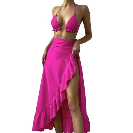 Eashery Womens One Piece Swimsuits V Neck Swimsuit One Piece Bikini Tops for Women Hot Pink Large