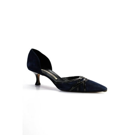 

Pre-owned|Manolo Blahnik Womens Suede Blue Dorsay Slip On Kitten Heel Sandals Shoes Size 7