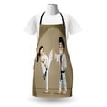 thumbnail image 3 of Karate Apron, Perform Karate Martial Arts Sports Cartoon, Unisex Kitchen Bib with Adjustable Neck for Cooking Gardening, Adult Size, Sepia Dark Tan, by Ambesonne, 3 of 4