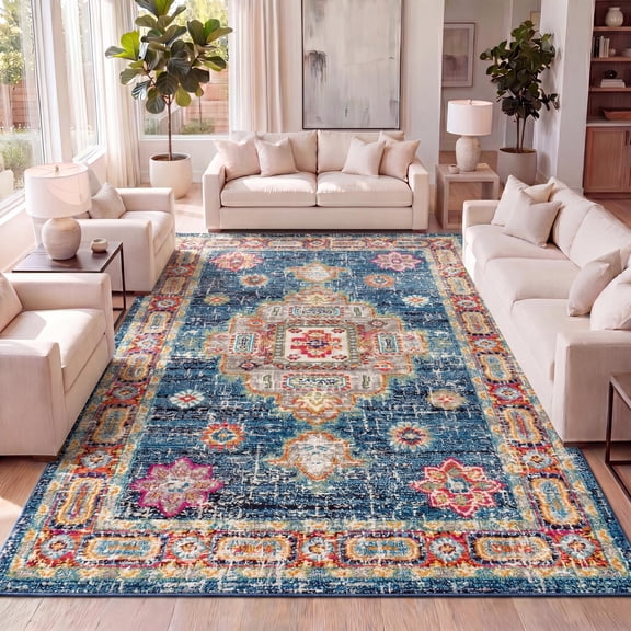 JONATHAN Y BOHEMIAN FLAIR 4 x 6 Area Rug, Vintage Medallion - Navy/Red, BMF100B-4